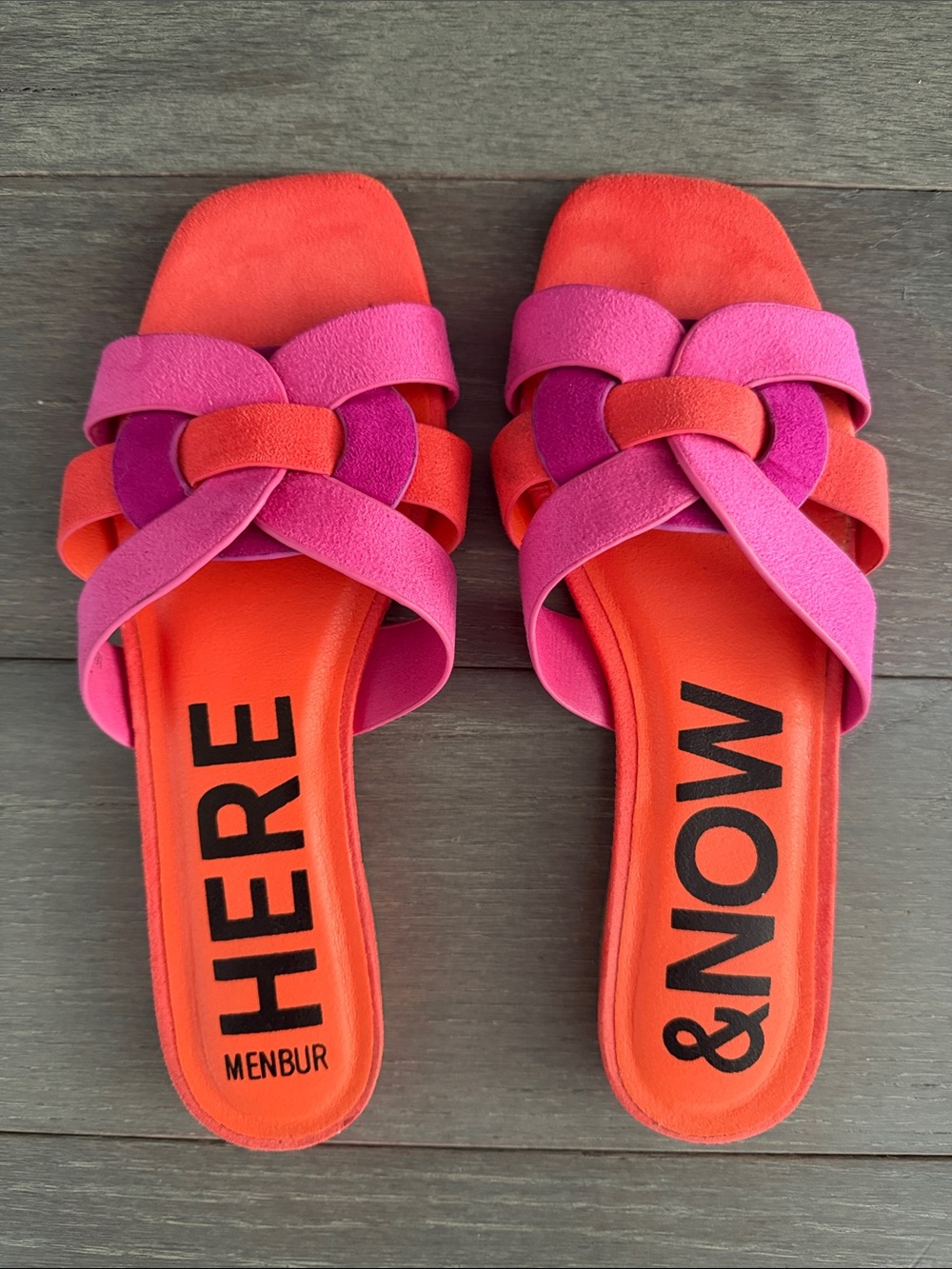 Menbur Pink and Orange Braided Slide Sandals